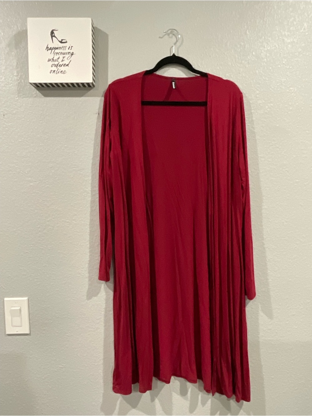 Women's Open-Front Long Cardigan Sweater - Red
